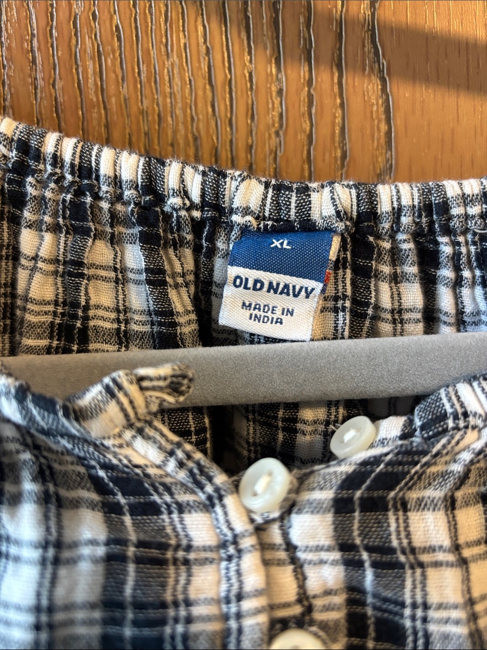 Old Navy Black and White Plaid Peasant Blouse - Picture 2 of 3